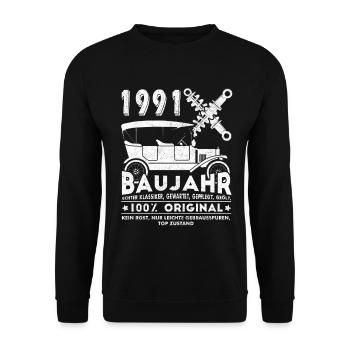 1991 Jahrgang Geburtstag Baujahr Geboren - Unisex Pullover - Schwarz - Vorne - Alina (178cm) & Michal (187cm)