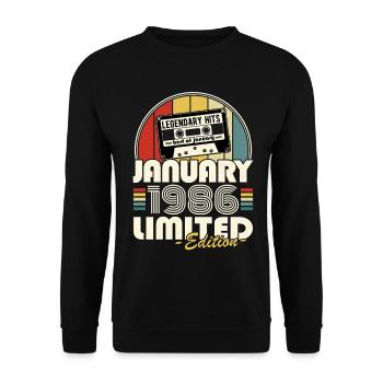 Vintage-Retro-Geburtstagsgeschenk im Januar 1986 - Unisex Pullover - Schwarz - Vorne - Alina (178cm) & Michal (187cm)