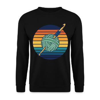 Funny Crochet Yarn Lovers Crochet Hook Retro - Unisex Sweatshirt - black - Front - Alina (178cm) & Michal (187cm)