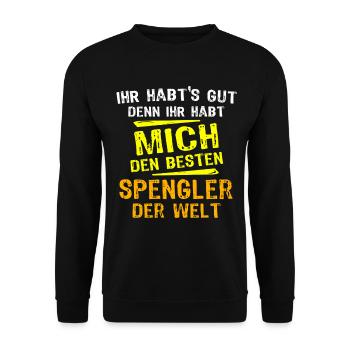 Spengler Geschenk - Unisex Pullover - Schwarz - Vorne - Alina (178cm) & Michal (187cm)