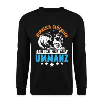 Ostsee Urlaub WIRKLICH GLÜCKLICH BIN ICH NUR AUF - Unisex Pullover - Schwarz - Vorne - Alina (178cm) & Michal (187cm)