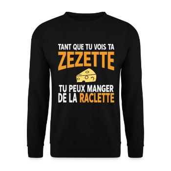 Humour raclette tant que tu vois ta zezette - Sweat-shirt Unisexe - noir - Devant - Alina (178cm) & Michal (187cm)