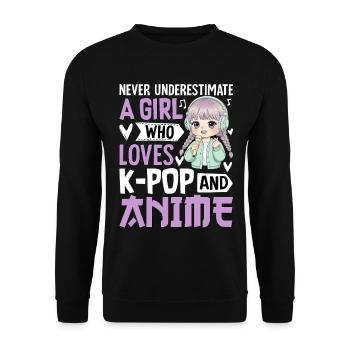 Never Underestimate Girl Who Loves K-Pop And Anime - Unisex Sweatshirt - black - Front - Alina (178cm) & Michal (187cm)