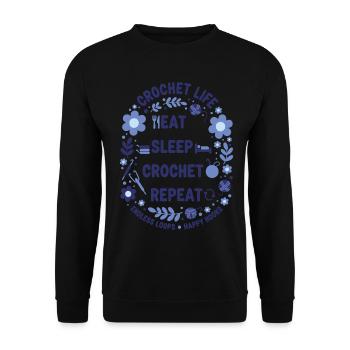 Crochet Life Eat Sleep Crochet Repeat Happy Hooks - Unisex Sweatshirt - black - Front - Alina (178cm) & Michal (187cm)