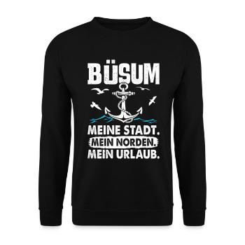 BÜSUM MEINE STADT MEIN NORDEN MEIN URLAUB Lustig - Unisex Pullover - Schwarz - Vorne - Alina (178cm) & Michal (187cm)