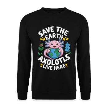 Axolotl Save The Earth - Unisex Sweatshirt - black - Front - Alina (178cm) & Michal (187cm)