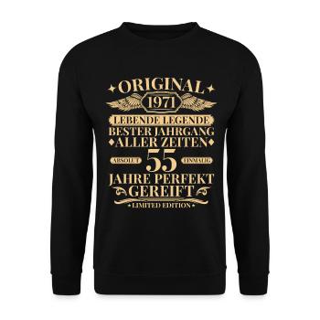 Year 1971 Year of manufacture Legend 55th birthday - Unisex Sweatshirt - black - Front - Alina (178cm) & Michal (187cm)