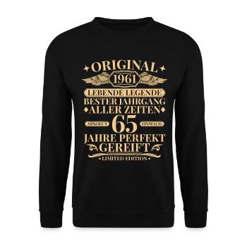 Born in 1961 Year of manufacture Legend 65th birthday - Unisex Sweatshirt - black - Front - Alina (178cm) & Michal (187cm)