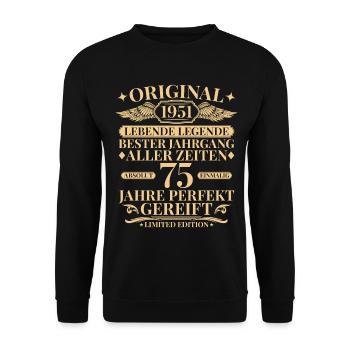 Jahrgang 1951 Baujahr Legende 75. Geburtstag - Unisex Pullover - Schwarz - Vorne - Alina (178cm) & Michal (187cm)