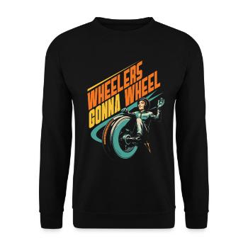 Monowheel Monocyclist Wheelers Gonna Wheel - Unisex Pullover - Schwarz - Vorne - Alina (178cm) & Michal (187cm)
