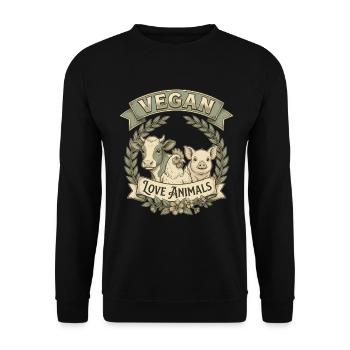 Vegan Love Animals – Design rétro d’amour animal - Sweat-shirt Unisexe - noir - Devant - Alina (178cm) & Michal (187cm)
