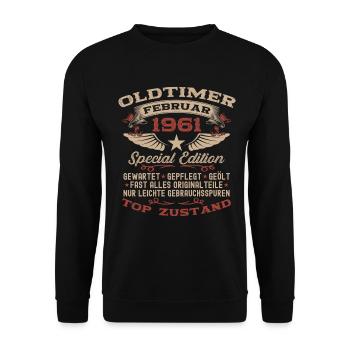 65th Birthday Oldtimer February Vintage 1961 - Unisex Sweatshirt - black - Front - Alina (178cm) & Michal (187cm)