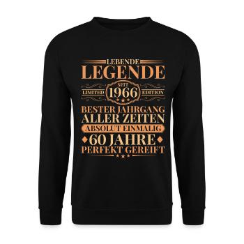 Year of manufacture Born in 1966 Unique 60th birthday - Unisex Sweatshirt - black - Front - Alina (178cm) & Michal (187cm)