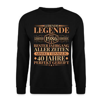 Year of construction Born in 1986 Unique 40th birthday - Unisex Sweatshirt - black - Front - Alina (178cm) & Michal (187cm)