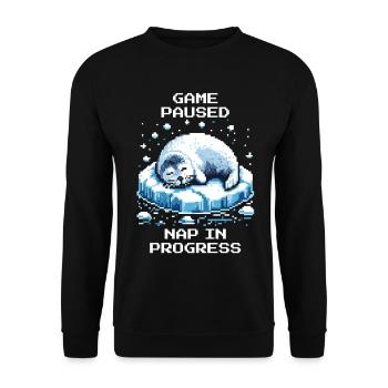 Game paused | Seal Nap - Unisex Sweatshirt - black - Front - Alina (178cm) & Michal (187cm)