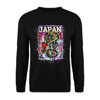 Otaku Samurai & Drache - Cyber Neon Streetart - Unisex Pullover - Schwarz - Vorne - Alina (178cm) & Michal (187cm)