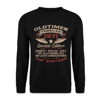 55th Birthday Oldtimer February Vintage 1971 - Unisex Sweatshirt - black - Front - Alina (178cm) & Michal (187cm)