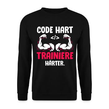 Coder CODE HART TRAINIERE HÄRTER Lustiges - Unisex Pullover - Schwarz - Vorne - Alina (178cm) & Michal (187cm)