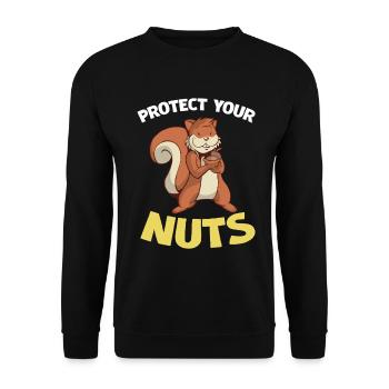 Protégez vos noix – Dessin animé Écureuil - Sweat-shirt Unisexe - noir - Devant - Alina (178cm) & Michal (187cm)