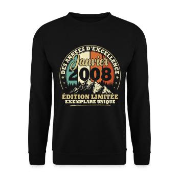 Vintage January 2008 Vintage Birthday Gift - Unisex Sweatshirt - black - Front - Alina (178cm) & Michal (187cm)
