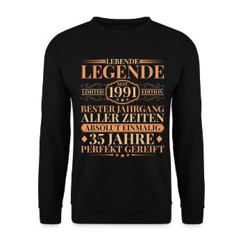 Year of construction Born in 1991 Unique 35th birthday - Unisex Sweatshirt - black - Front - Alina (178cm) & Michal (187cm)