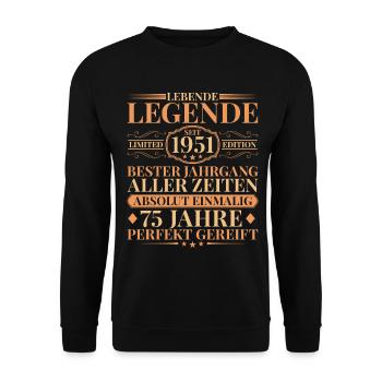 Year of manufacture Born in 1951 Unique 75th birthday - Unisex Sweatshirt - black - Front - Alina (178cm) & Michal (187cm)