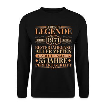 Year of manufacture Born in 1971 Unique 55th birthday - Unisex Sweatshirt - black - Front - Alina (178cm) & Michal (187cm)