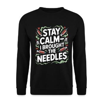 ER Nurse Stay Calm I Brought The Medical Worker - Unisex Pullover - Schwarz - Vorne - Alina (178cm) & Michal (187cm)