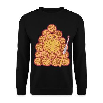Chat au crochet drôle avec un amateur de crochet en tas de laine, - Sweat-shirt Unisexe - noir - Devant - Alina (178cm) & Michal (187cm)