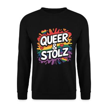 Queer and Proud Rainbow LGBTQ Pride - Unisex Sweatshirt - black - Front - Alina (178cm) & Michal (187cm)