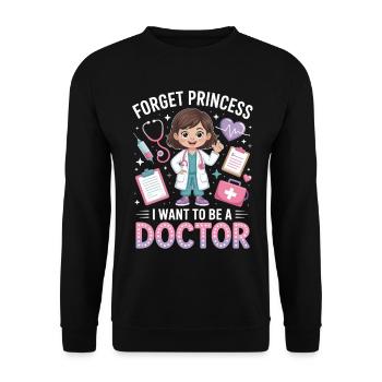 Kleine Ärztin-Karikatur: Traumberuf Doktor - Unisex Pullover - Schwarz - Vorne - Alina (178cm) & Michal (187cm)