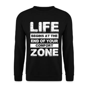 Leben beginnt am Rand der Komfortzone - Unisex Pullover - Schwarz - Vorne - Alina (178cm) & Michal (187cm)