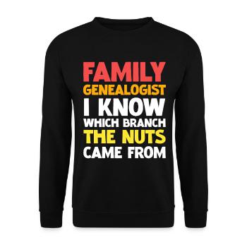 Family Genealogy Saying: Stammzweig Witz - Unisex Sweatshirt - black - Front - Alina (178cm) & Michal (187cm)