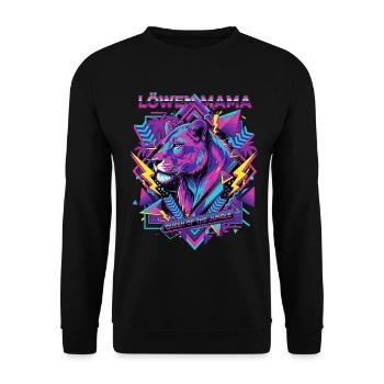 Lion Mom Queen of the Jungle Retro 80s Vaporwav - Unisex Sweatshirt - black - Front - Alina (178cm) & Michal (187cm)