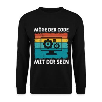 Nerd Computer MÖGE DER CODE MIT DIR SEIN LUSTIG - Unisex Pullover - Schwarz - Vorne - Alina (178cm) & Michal (187cm)