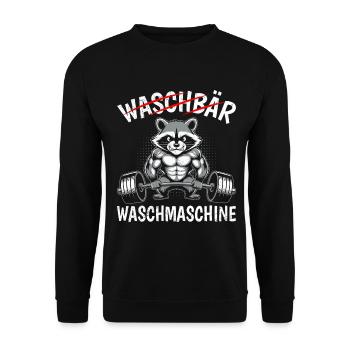 Kraftsport WASCHBÄR WASCH MASCHINE Lustig - Unisex Pullover - Schwarz - Vorne - Alina (178cm) & Michal (187cm)