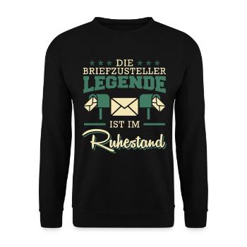 Rentner DIE BRIEFZUSTELLER LEGENDE IM RUHESTAND - Unisex Pullover - Schwarz - Vorne - Alina (178cm) & Michal (187cm)