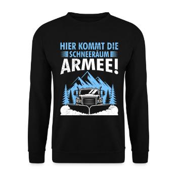 Winterdienst HIER KOMMT DIE SCHNEERÄUM ARMEE - Unisex Pullover - Schwarz - Vorne - Alina (178cm) & Michal (187cm)