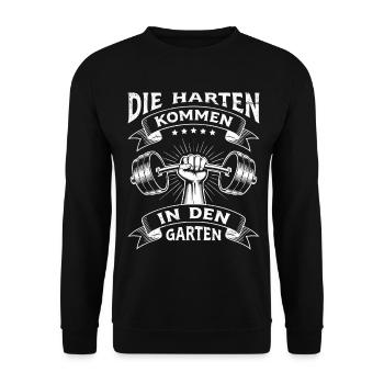 Gewichtheber DIE HARTEN KOMMEN IN DEN GARTEN - Unisex Pullover - Schwarz - Vorne - Alina (178cm) & Michal (187cm)
