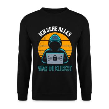 Computer ICH SEHE ALLES WAS DU KLICKST LUSTIG - Unisex Pullover - Schwarz - Vorne - Alina (178cm) & Michal (187cm)