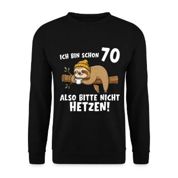 70e anniversaire, s’il te plaît, ne te précipite pas sur 70 ans. - Sweat-shirt Unisexe - noir - Devant - Alina (178cm) & Michal (187cm)