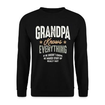 Grandpa Knows Everything Funny Wise Grandpa Saying - Unisex Sweatshirt - black - Front - Alina (178cm) & Michal (187cm)