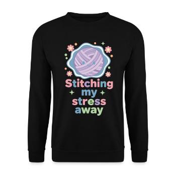 Ich nähe meinen Stress weg, lustiger Häkelliebhaber - Unisex Pullover - Schwarz - Vorne - Alina (178cm) & Michal (187cm)