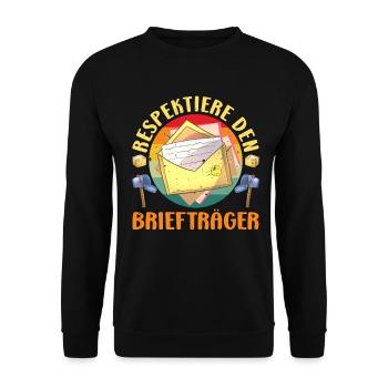 Parcel deliverers RESPECT THE POSTMAN LUSTIG - Unisex Sweatshirt - black - Front - Alina (178cm) & Michal (187cm)