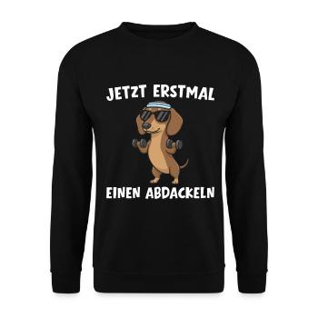 Teckel à la salle de sport - D’abord un teckel - Sweat-shirt Unisexe - noir - Devant - Alina (178cm) & Michal (187cm)