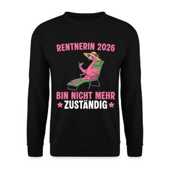 Rentnerin 2026 Flamingo - Rente Abschied - Unisex Pullover - Schwarz - Vorne - Alina (178cm) & Michal (187cm)