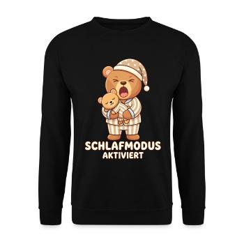 Schlafshirt Schlafen Pyjama Teddybär Schlafmodus - Unisex Pullover - Schwarz - Vorne - Alina (178cm) & Michal (187cm)