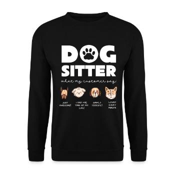 Hundesitter Humor: Niedliche Hunde Zeichnung - Unisex Pullover - Schwarz - Vorne - Alina (178cm) & Michal (187cm)