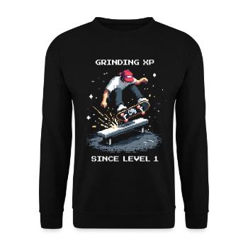 Grinding XP seit Level 1 | Skateboard - Unisex Pullover - Schwarz - Vorne - Alina (178cm) & Michal (187cm)