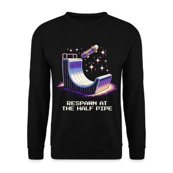 Respawn at the Halfpipe | Skateboard - Unisex Sweatshirt - black - Front - Alina (178cm) & Michal (187cm)